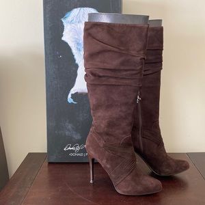DONALD J. PLINER Etta 8.5 Espresso Suede Knee High Boots